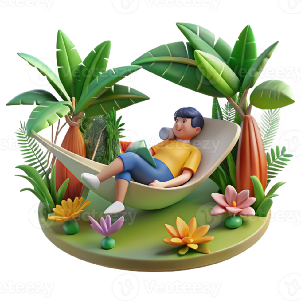Relaxing in a Hammock Tropical Paradise 3D Render png