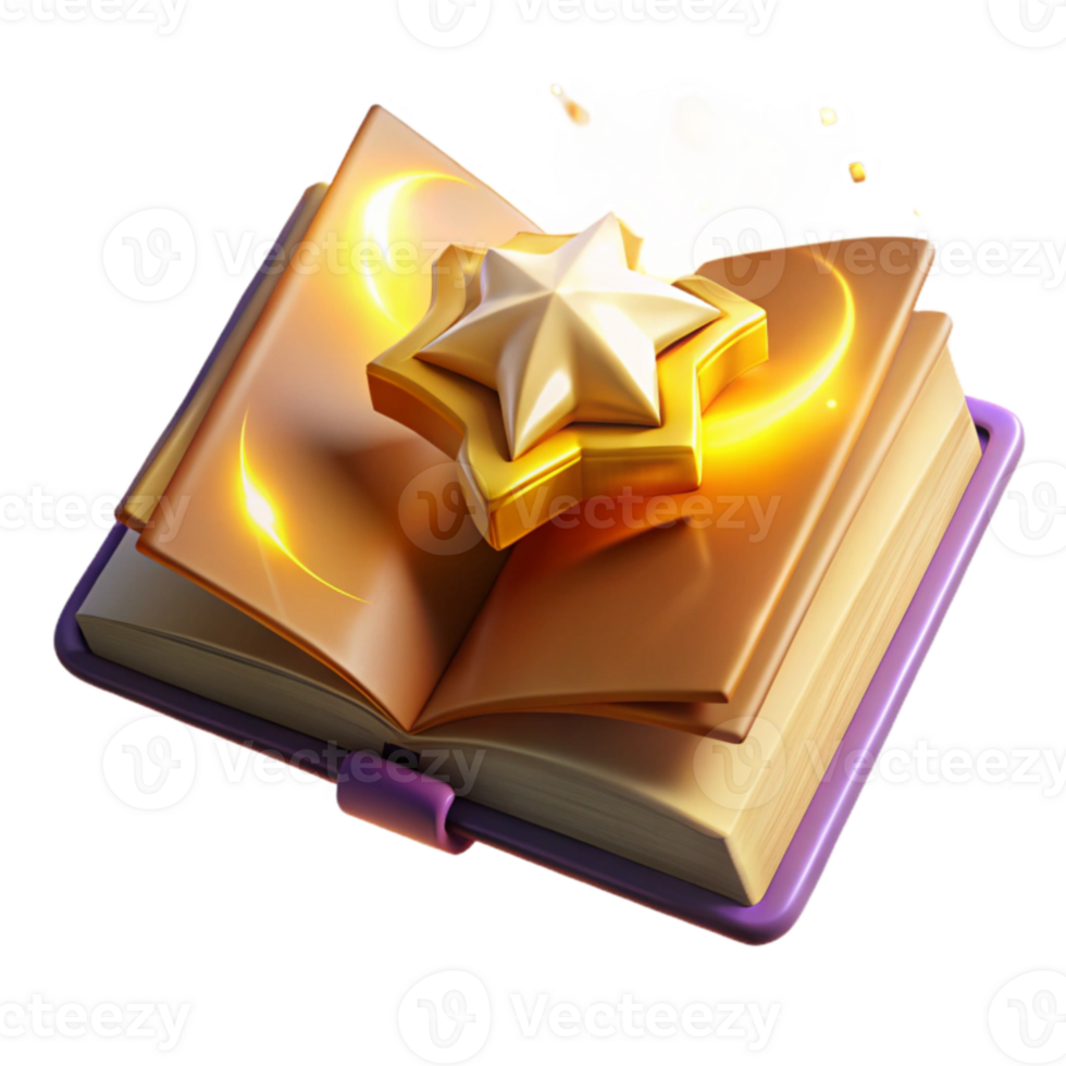 elegant traditional Golden Star Book 3D Illustration high resolution png
