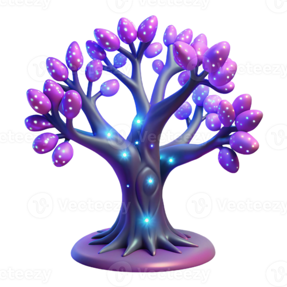 magnificent creative Glowing Purple Tree 3D Render 4K png