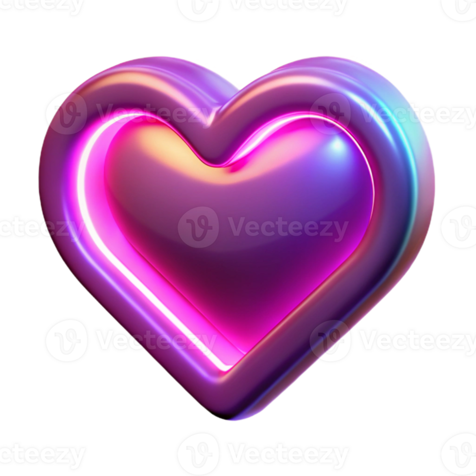 vibrant minimalist Neon Glow Heart 3D Render genuine png
