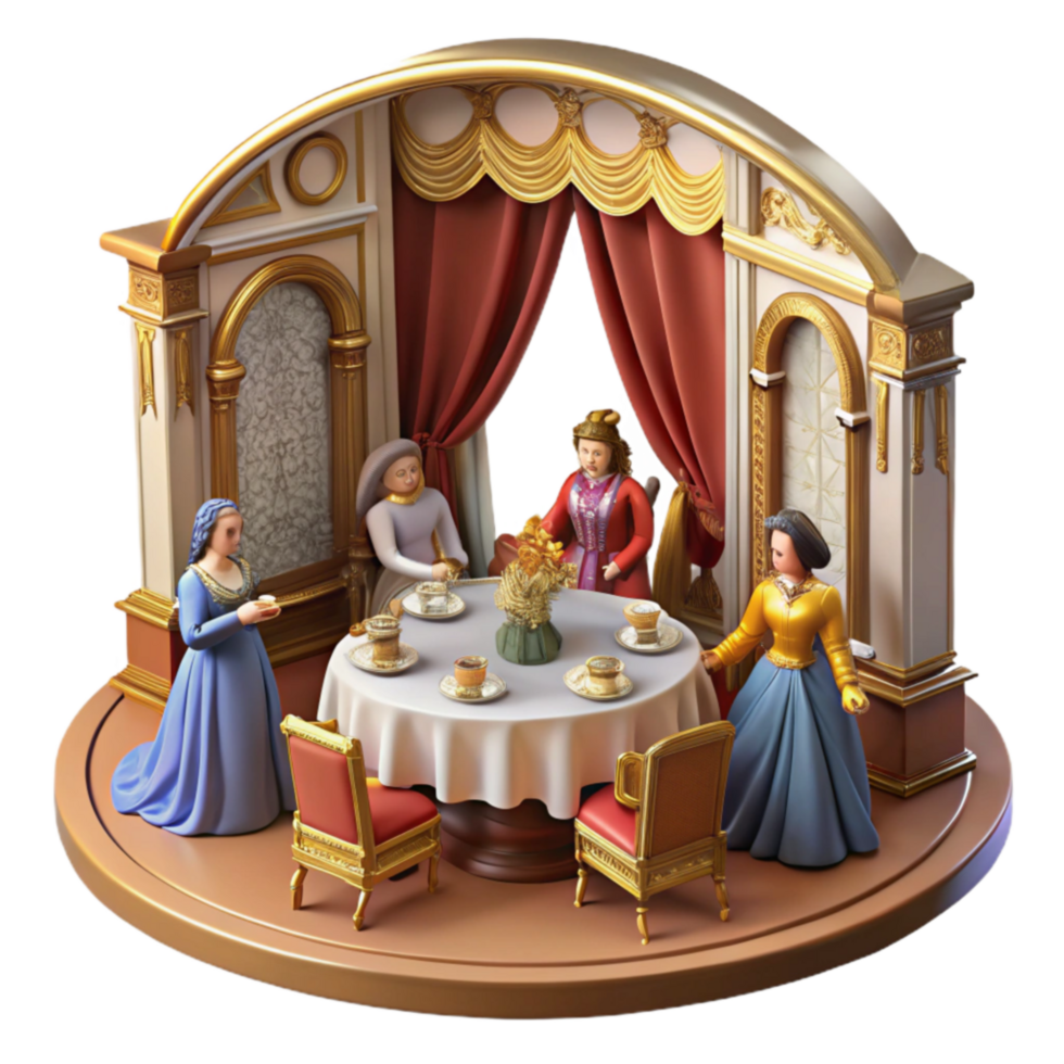 Elegant Tea Party in a Rococo Palace Diorama png