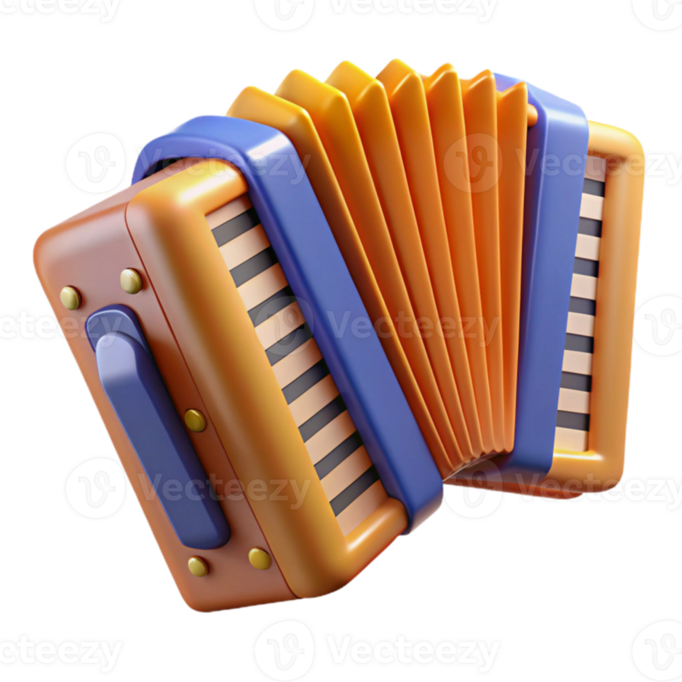 beautiful vintage 3D Render of a Cartoon Accordion premium png