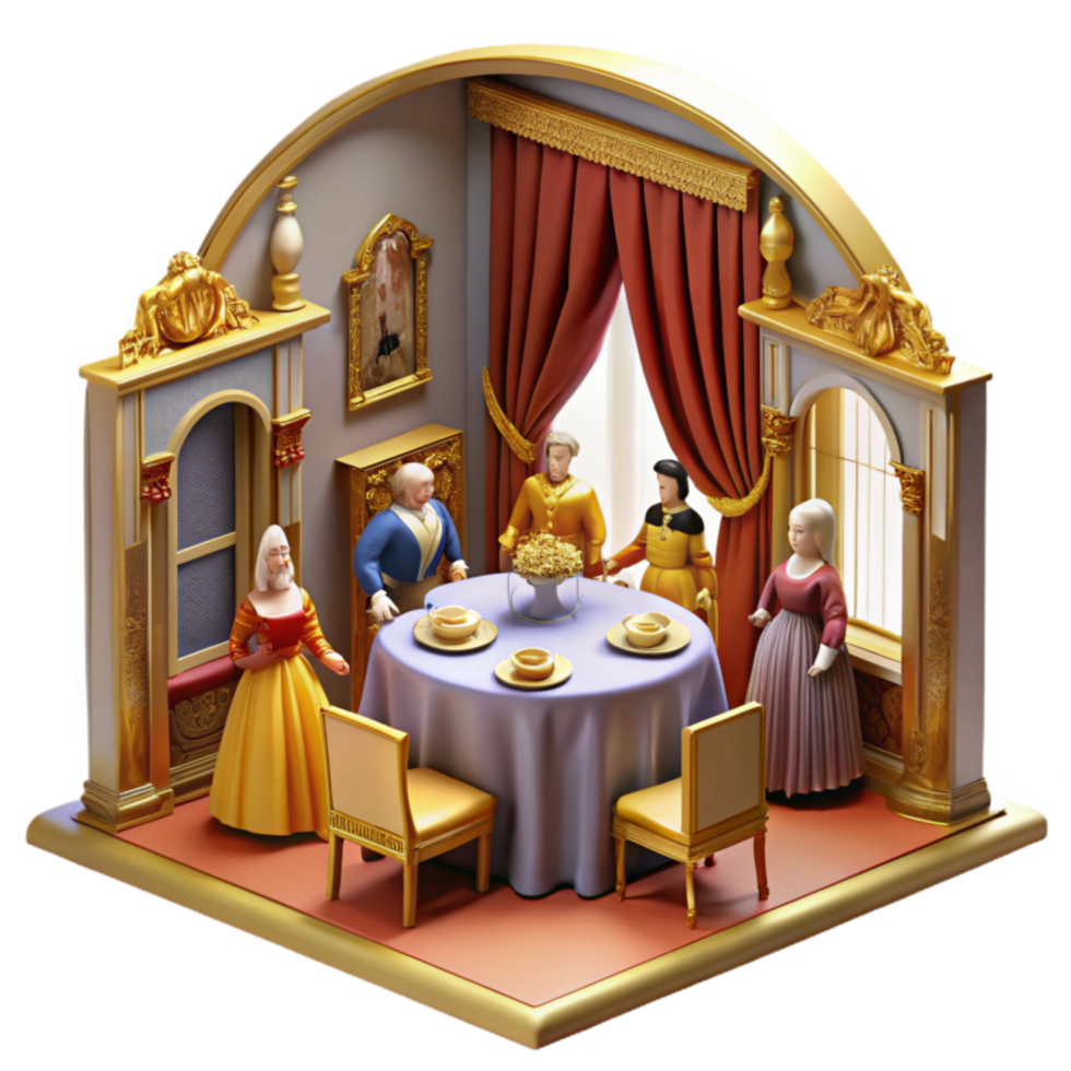 Elegant Miniature Dinner Party Scene png