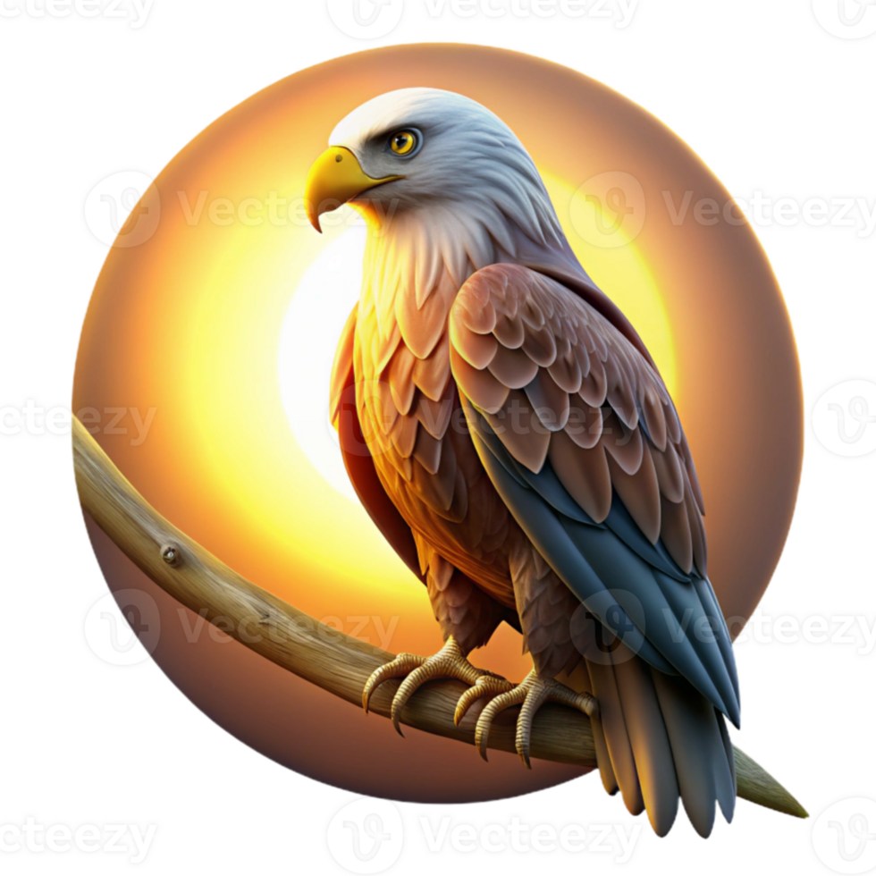 extraordinary rustic Majestic Eagle at Sunset 3D Illustration authentic png