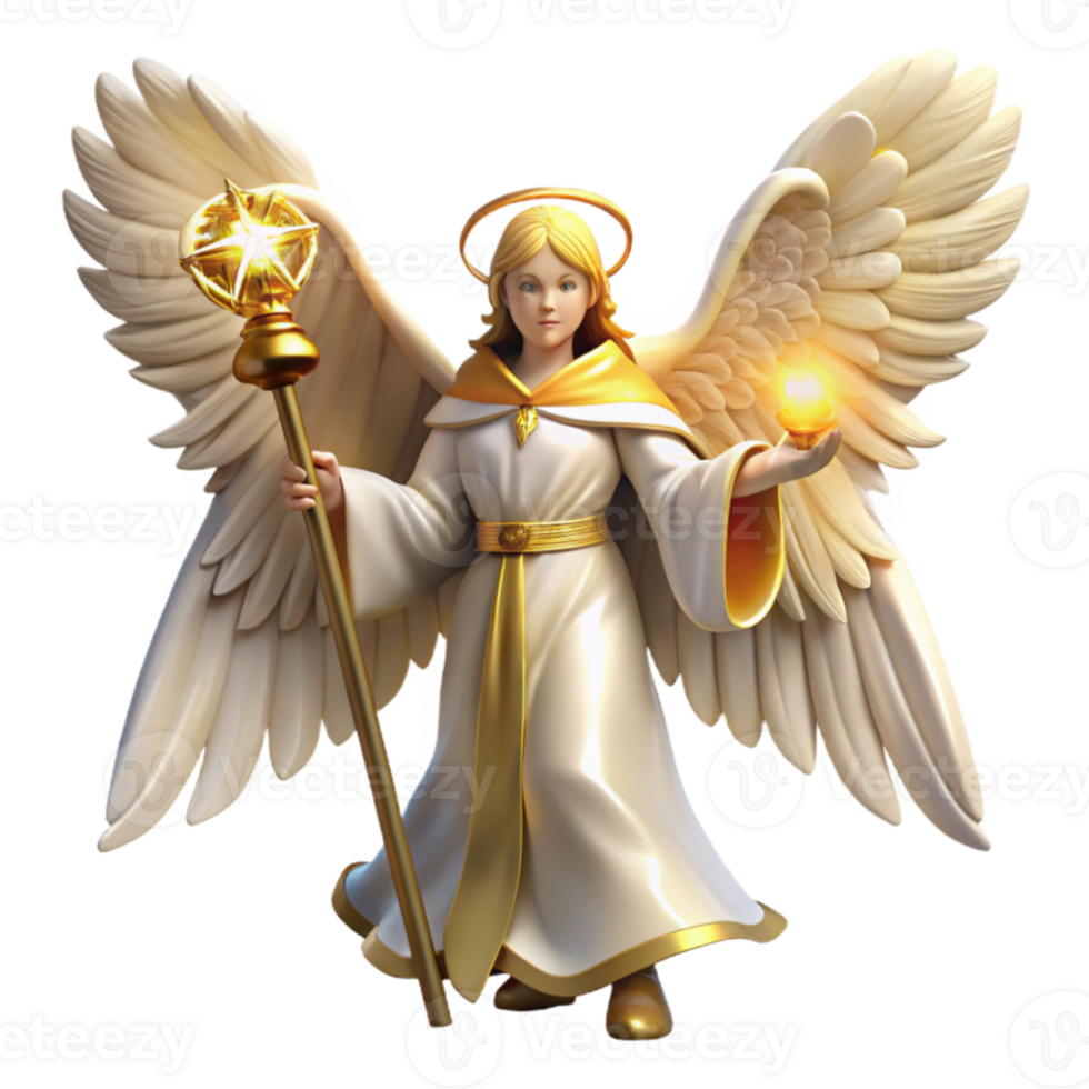 magnificent vintage 3D Render of Angelic Figure with Wings and Orb high quality png