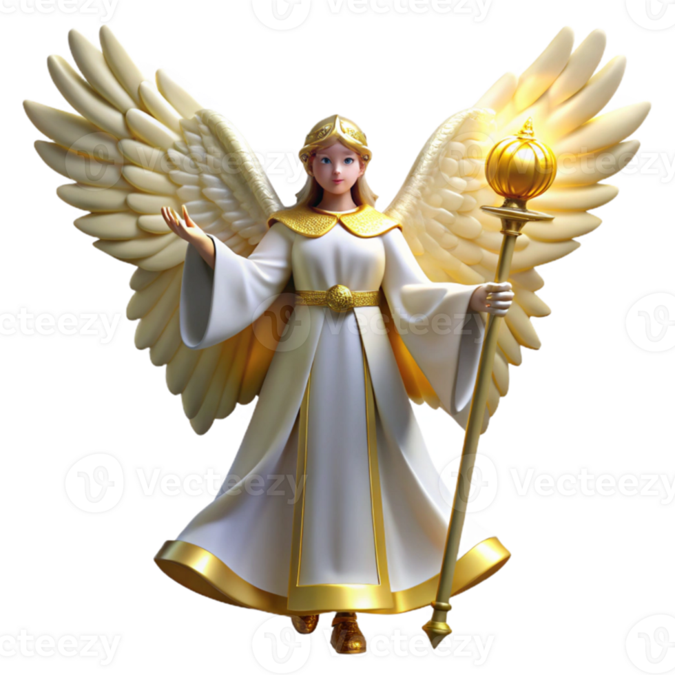extraordinary vintage Angelic 3D Render, Celestial Being, Gold Wings exclusive png