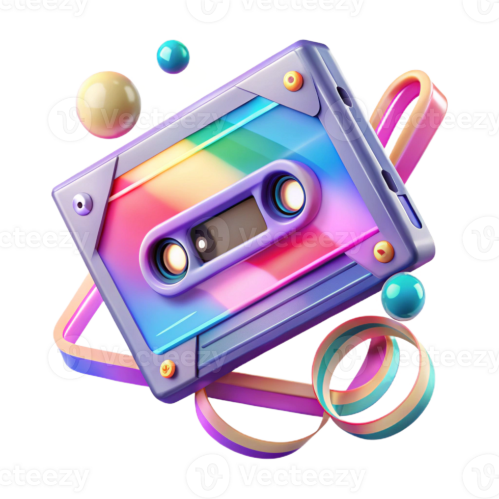 Retro Cassette Tape 80s Music Nostalgia, Colorful Design png