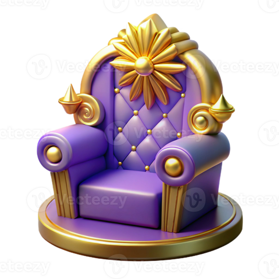 extraordinary artistic Purple and Gold Royal Throne 3D Render premium png