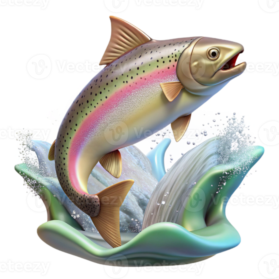 extraordinary contemporary 3D Rainbow Trout Jumping Illustration original png