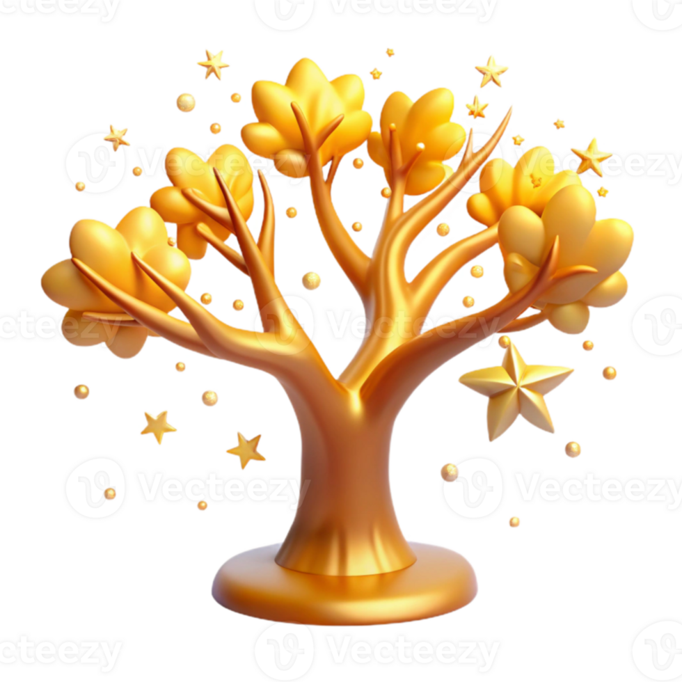 vibrant abstract Golden Tree 3D Render 4K png