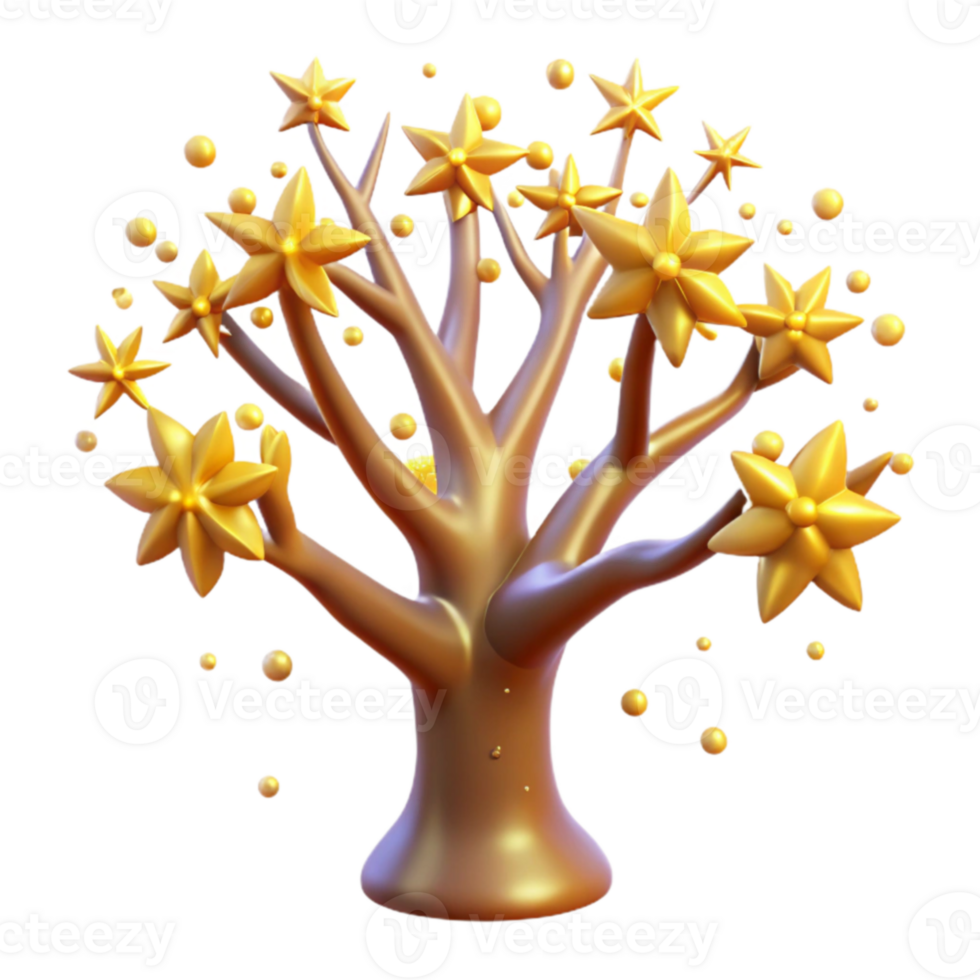 dramatic minimalist Golden Starry Tree 3D Illustration high quality png