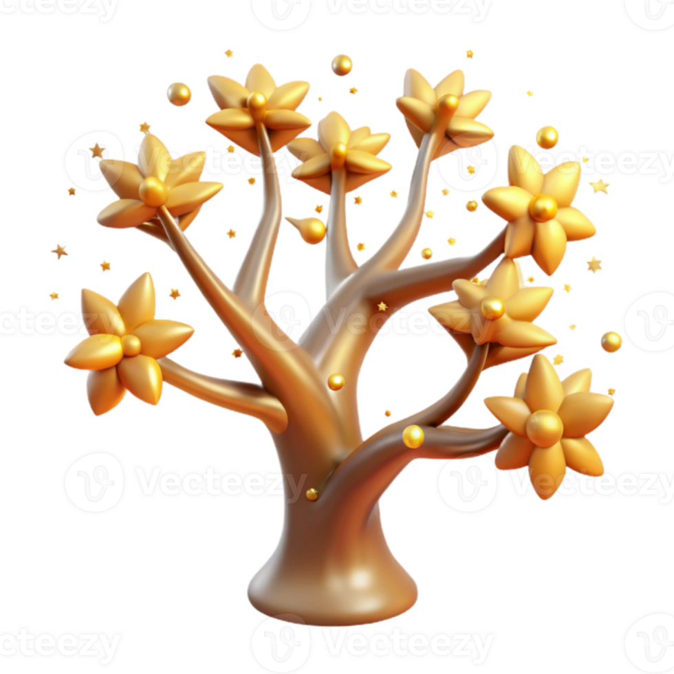 stunning artistic Golden 3D Tree Illustration original png