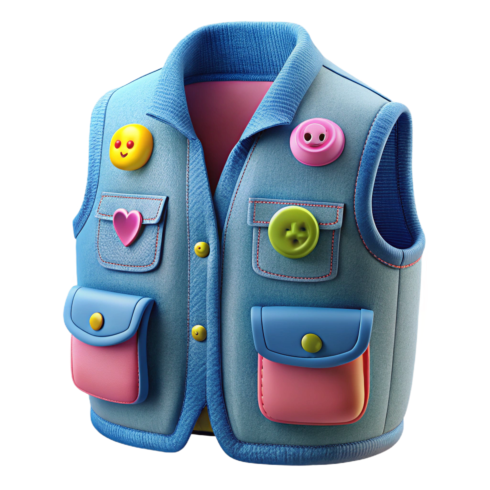 Cute Denim Vest with Colorful Patches png