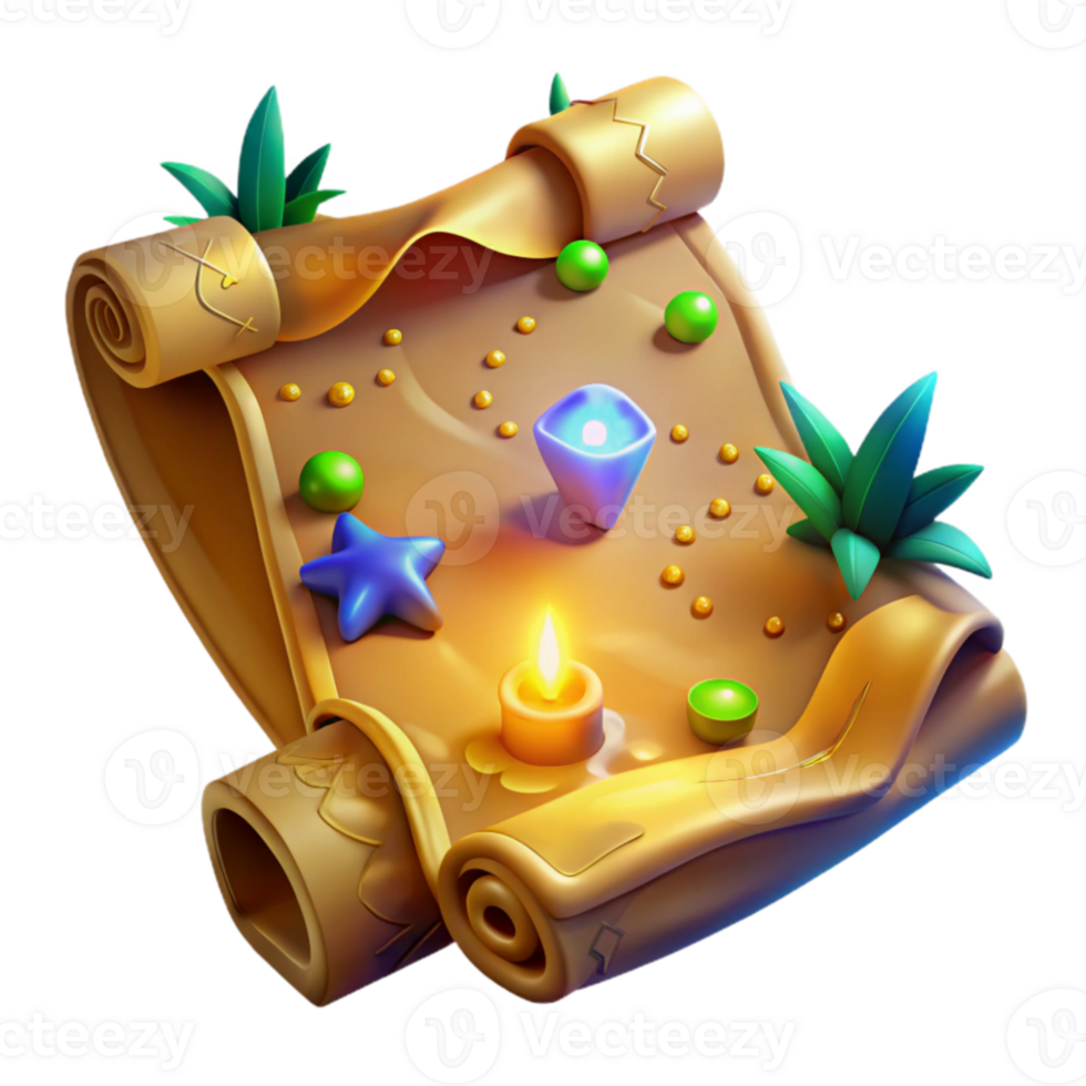 wonderful traditional 3D Render Magical Treasure Map Illustration detailed png