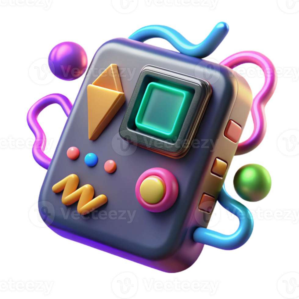 Retro Gaming Console 3D Render Colorful, Abstract png