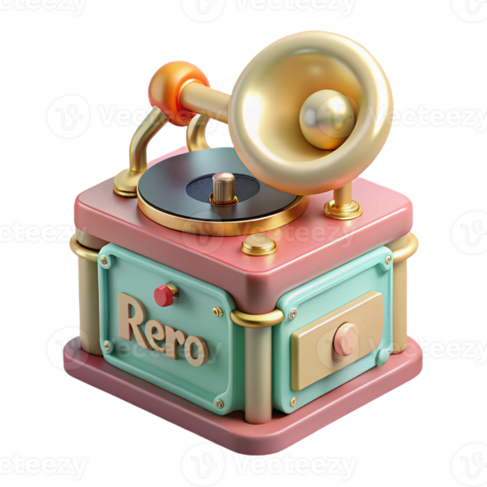 Retro Gramophone Vintage Music Player 3D Render png