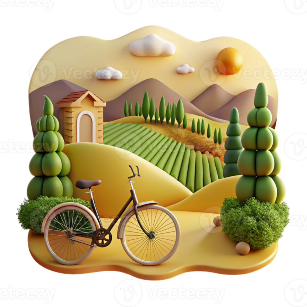 Cycling through Idyllic Hills A 3D Landscape png