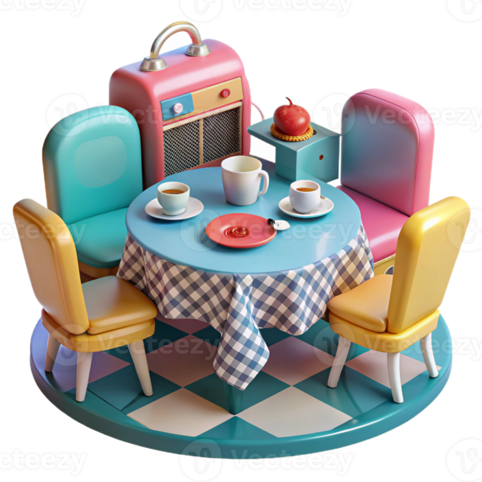 Retro Diner Table Scene 3D Render of a Charming Cafe Setting png