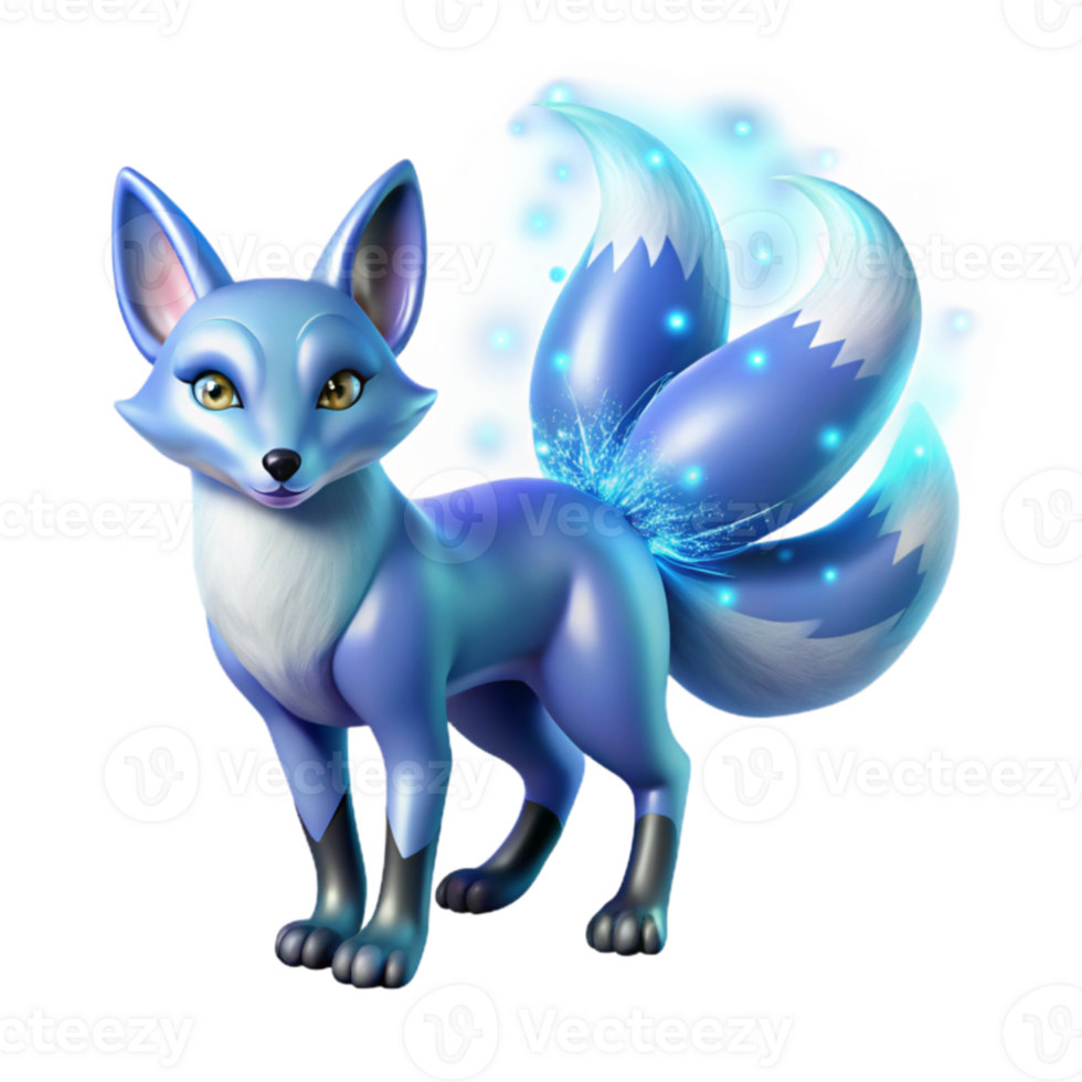 wonderful classic Blue Nine-Tailed Fox Illustration premium png