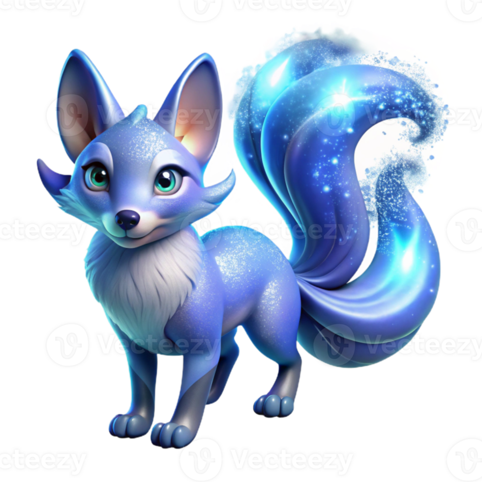 elegant traditional Sparkling Blue Fox 3D Render premium png