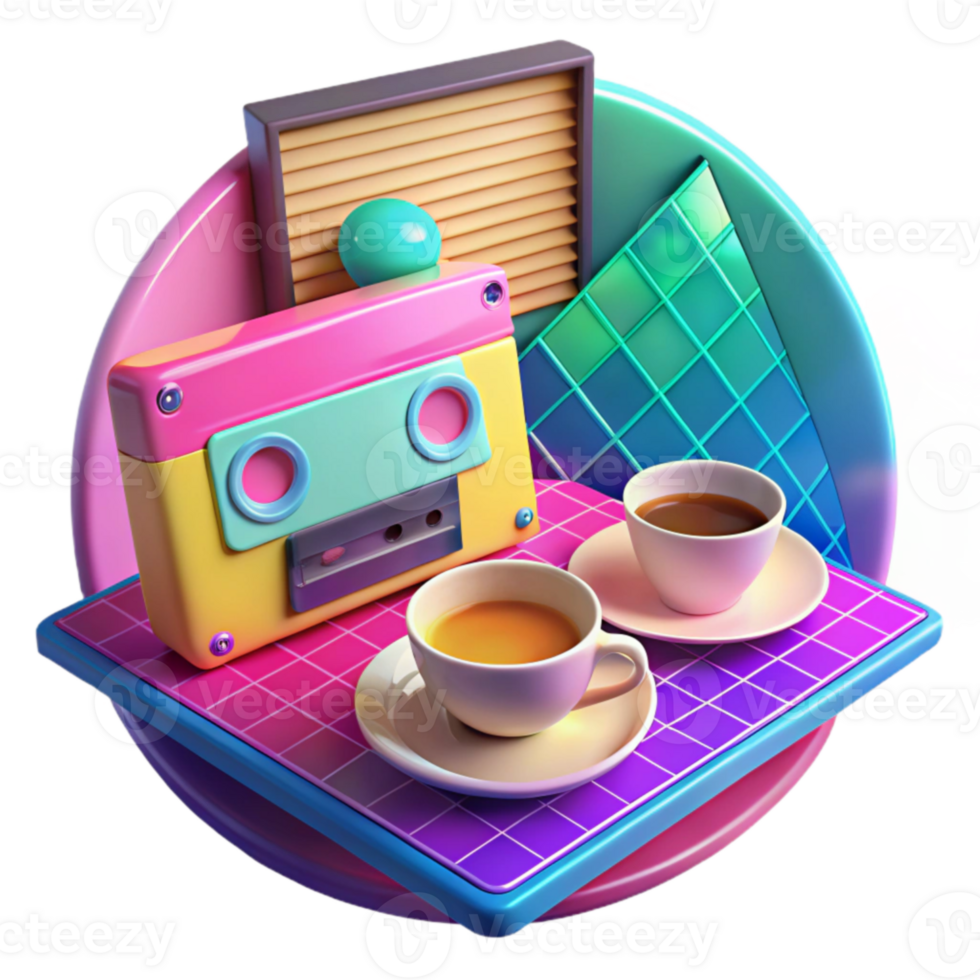 Retro Cassette Tape Coffee Break 80s Vibes png