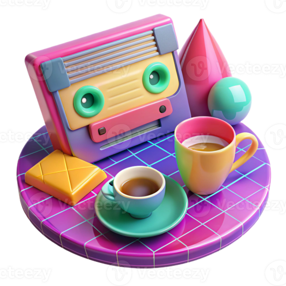 Retro Cassette Coffee A 3D Render of 80s Nostalgia png