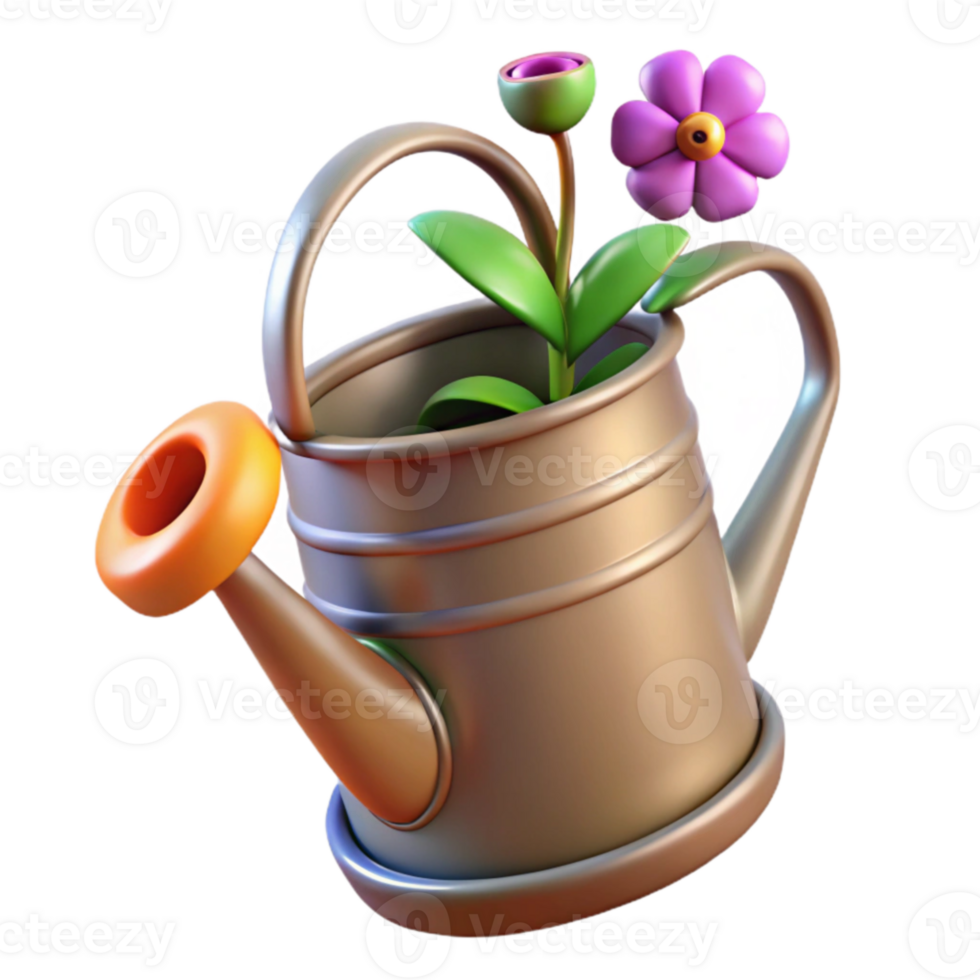 serene rustic 3D Render of Watering Can with Flowers 4K png