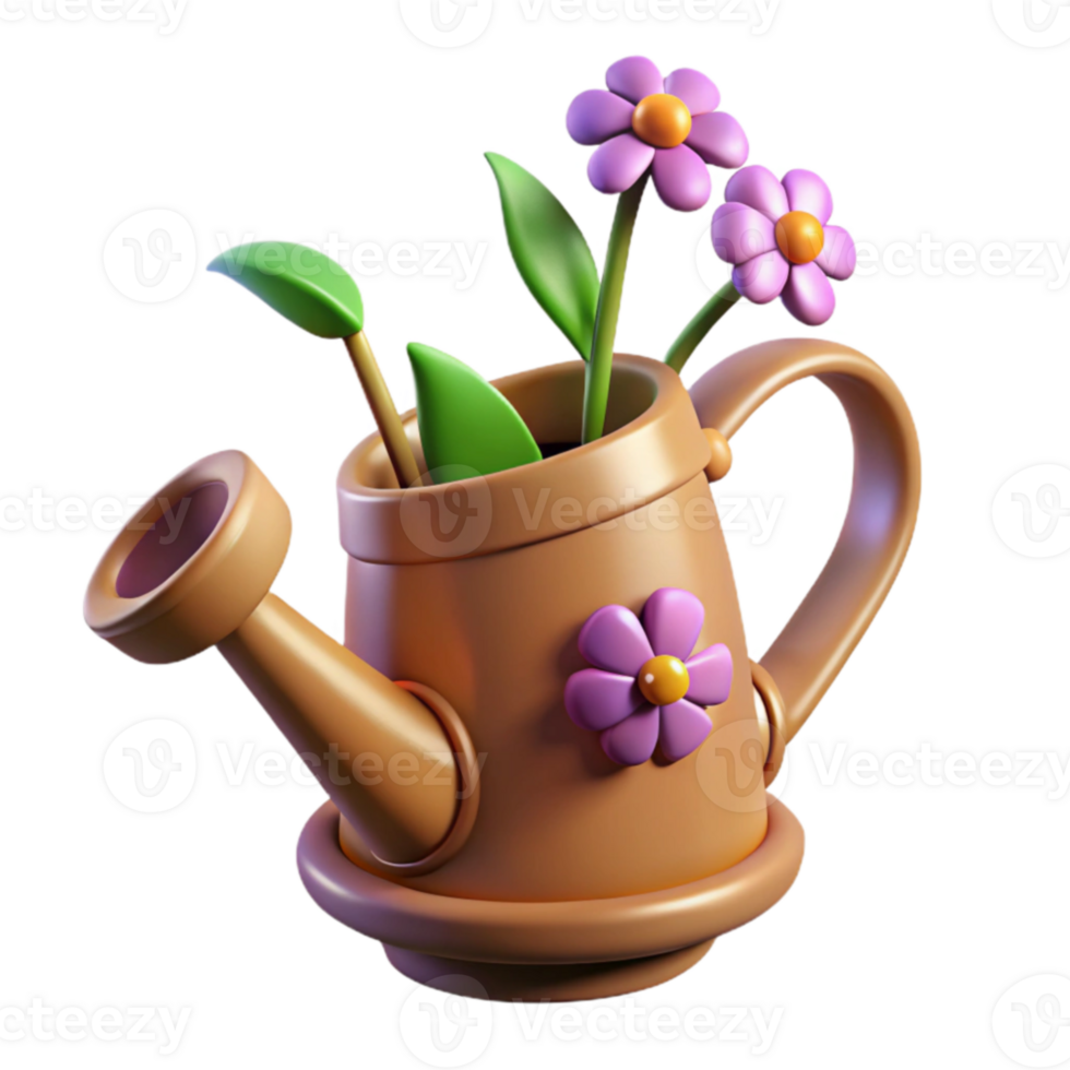 dramatic traditional 3D Render of Cute Watering Can with Flowers 4K png
