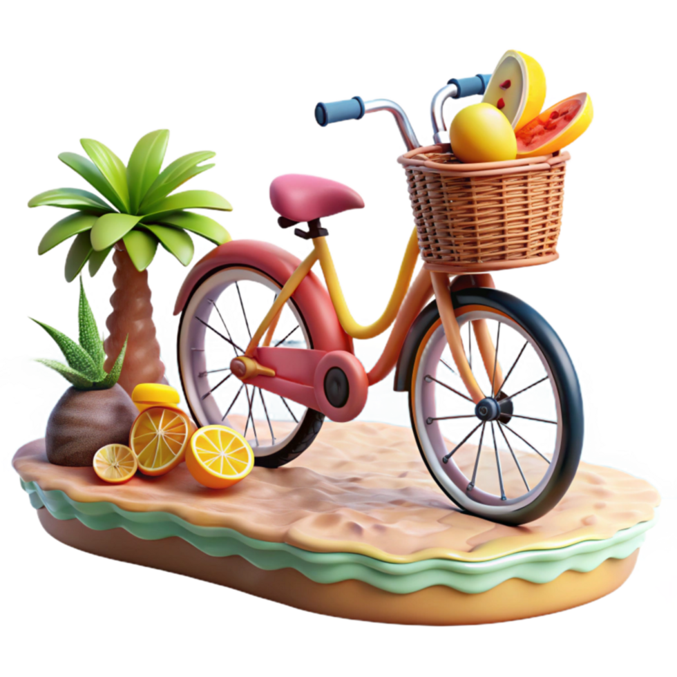 Summer Bicycle Ride with Tropical Fruits png