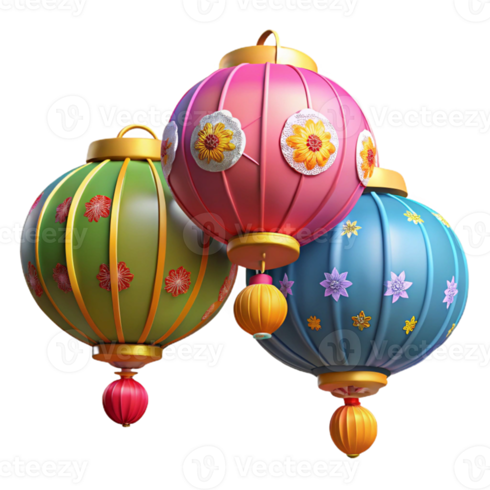 elegant artistic Colorful 3D Lanterns Illustration professional png