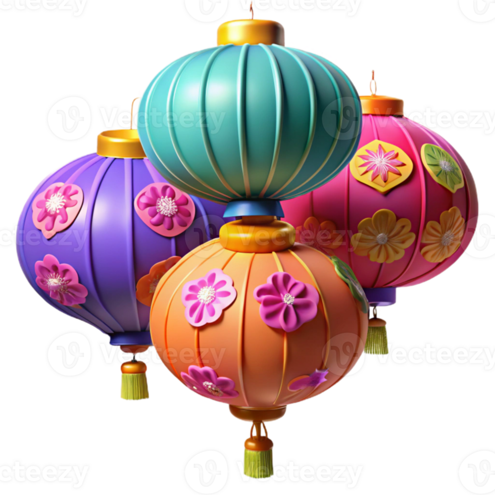 dramatic artistic Colorful 3D Render of Festive Lanterns high quality png