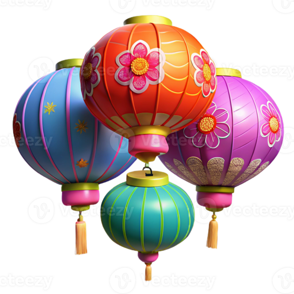 wonderful minimalist Colorful 3D Lanterns Illustration 4K png