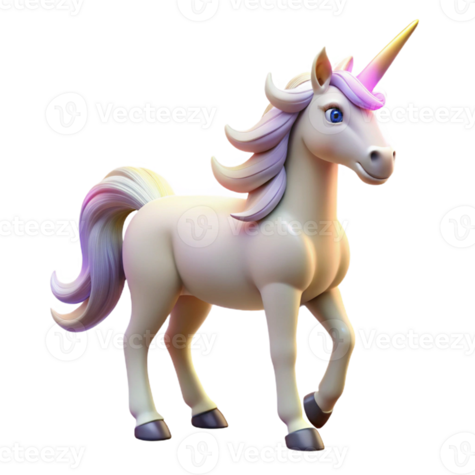 elegant traditional Cute Cartoon Unicorn 3D Render genuine png