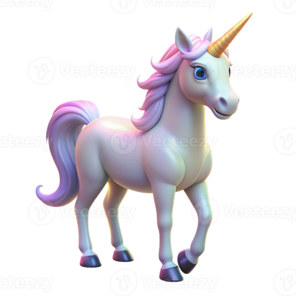 serene minimalist Cute Cartoon Unicorn 3D Render premium png