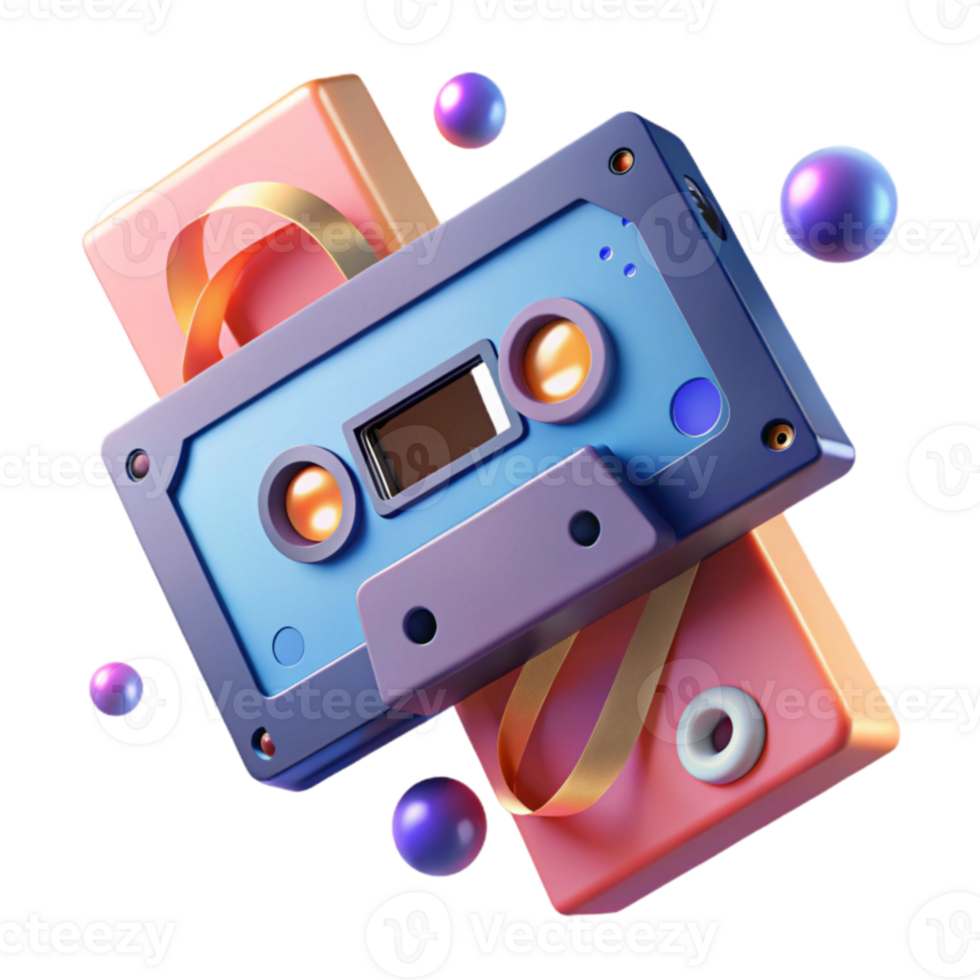 Retro Cassette Tape Design 3D Render png