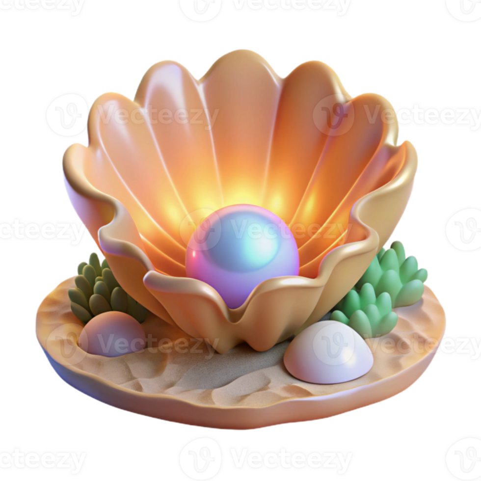 beautiful vintage Luminous Pearl in Clam Shell 3D Render high resolution png