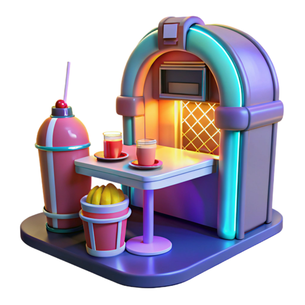 Retro Jukebox Diner 3D Render of a Vintage-Style Cafe png