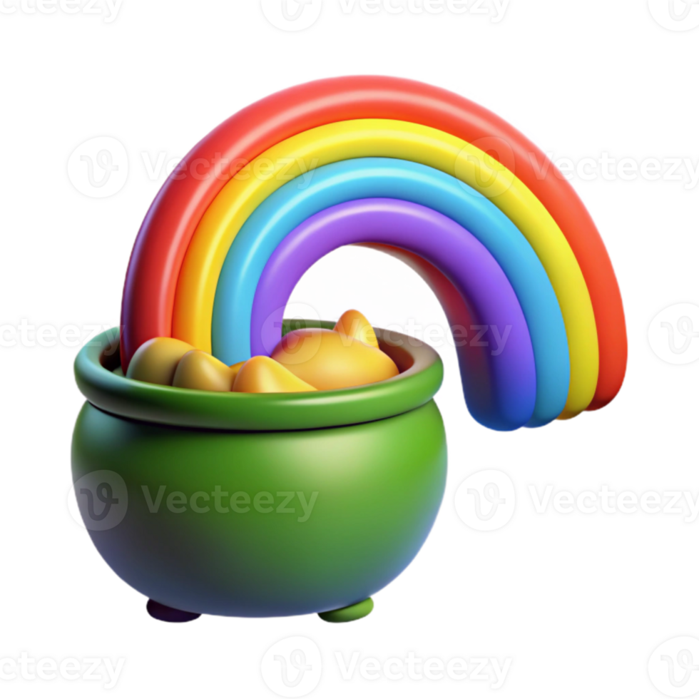 serene vintage 3D Rainbow Pot of Gold Illustration authentic png