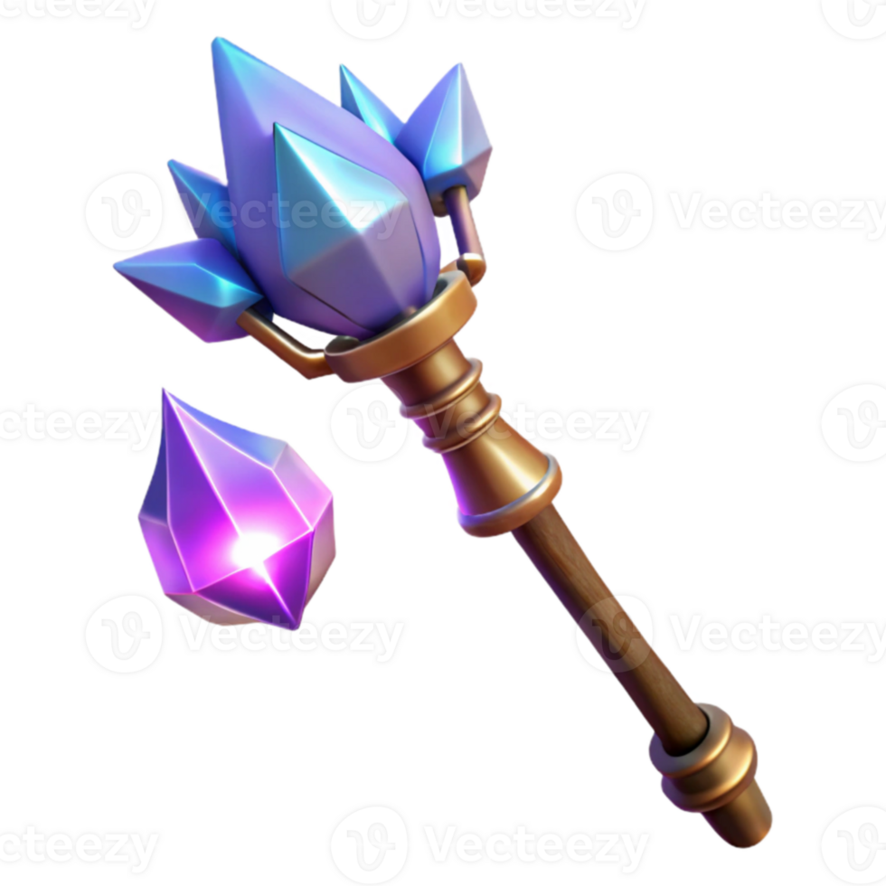 extraordinary vintage 3D Render Magical Staff with Crystal Gems premium png