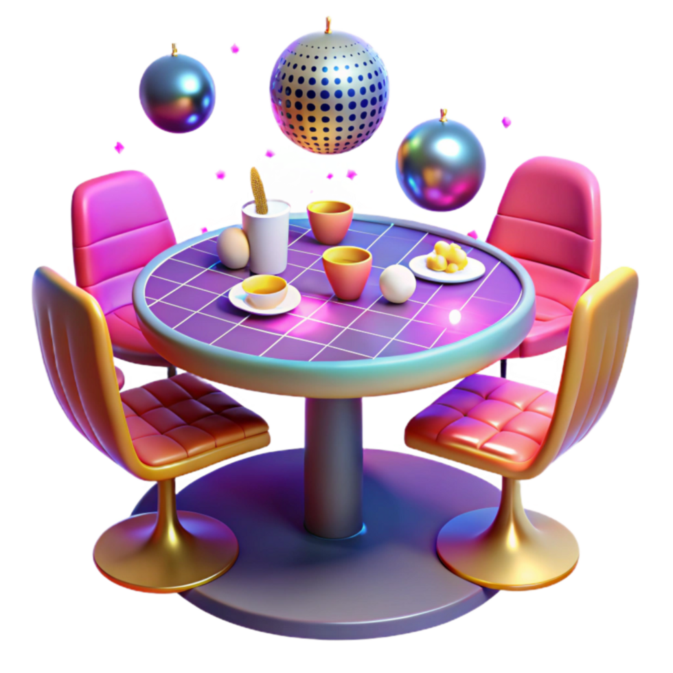 Retro Dinner Party 80s Style Table Setting png