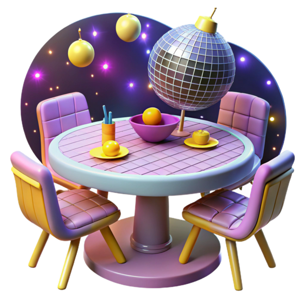 Disco Ball Dinner Party A 3D Rendered Scene png