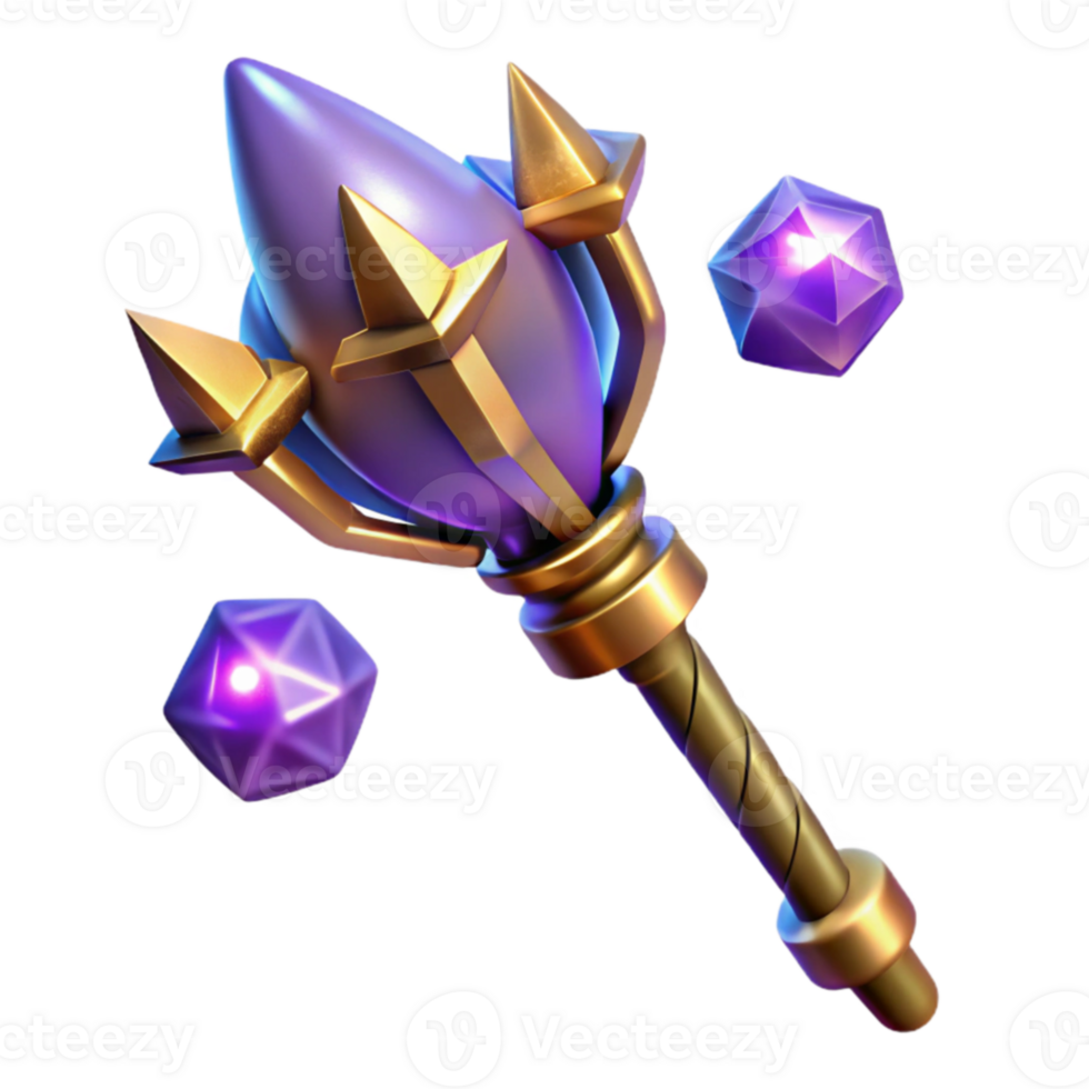 serene minimalist Fantasy 3D Render Purple Gold Scepter genuine png