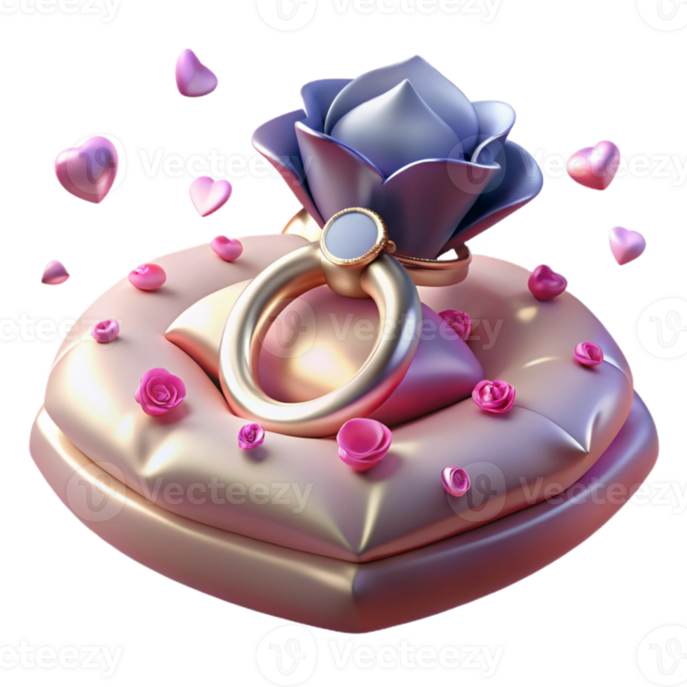 stunning vintage 3D Render Romantic Ring on Heart Pillow high resolution png