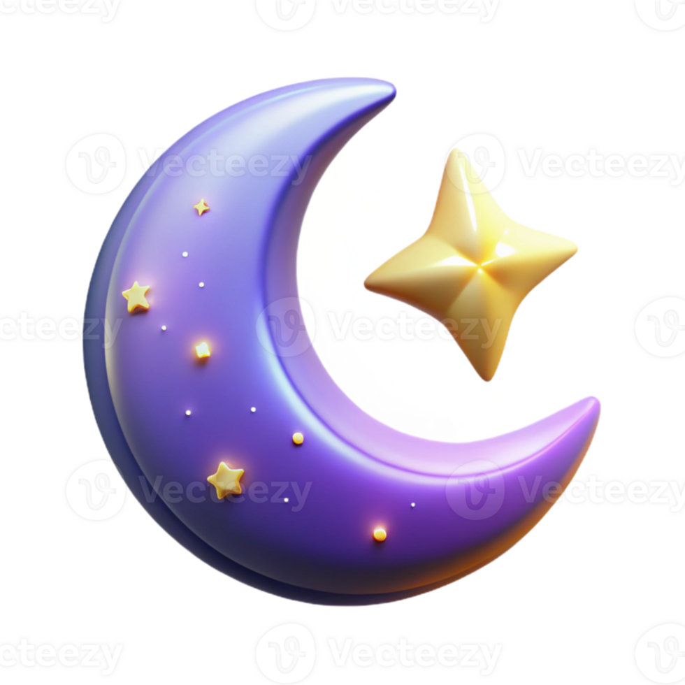 serene minimalist 3D Render Moon and Star Night Sky Graphic high resolution png