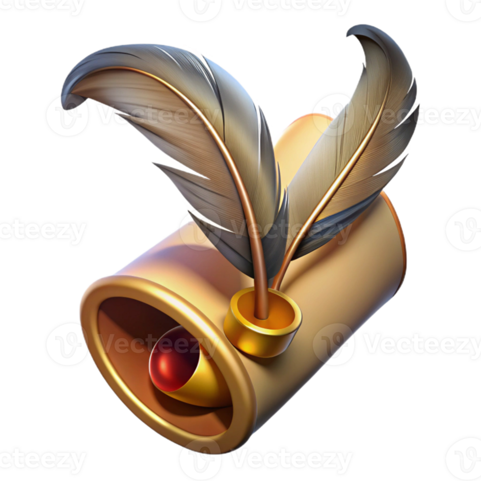 serene creative 3D Render Quill and Scroll Icon 4K png