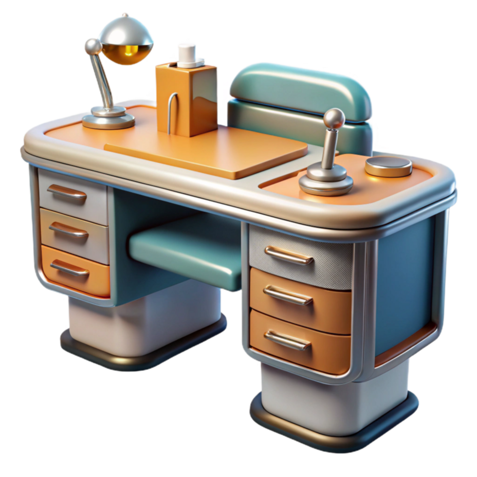 Retro Desk with Chair and Accessories 3D Render png