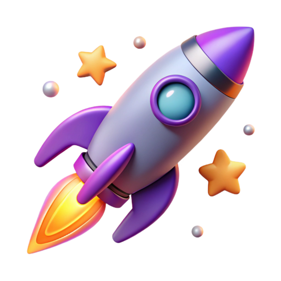 3D Rocket Launching into Space Stars, Planets, and Cosmic Adventure png