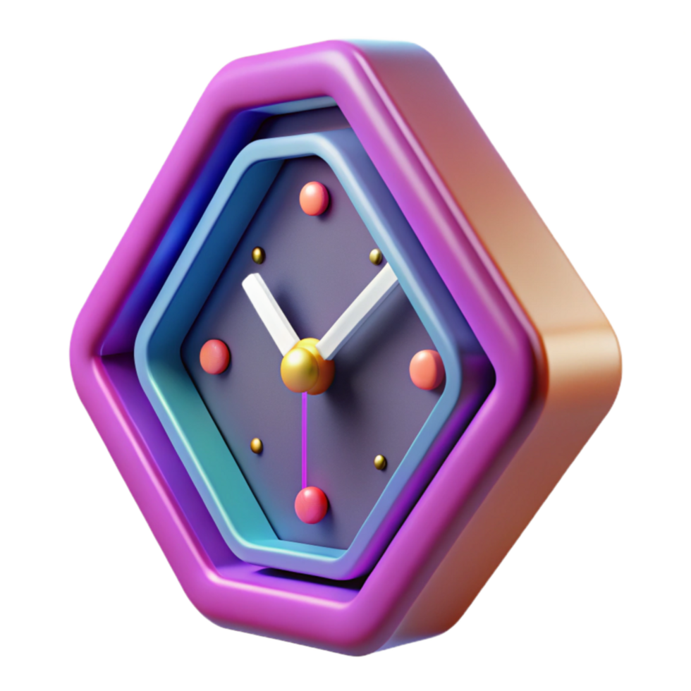 Hexagon Clock Colorful 3D Timepiece Design png
