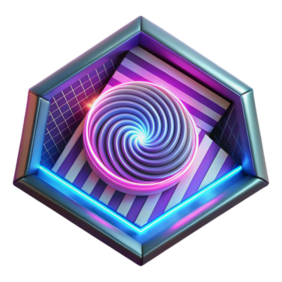 Abstract Neon Spiral in Hexagon Frame png