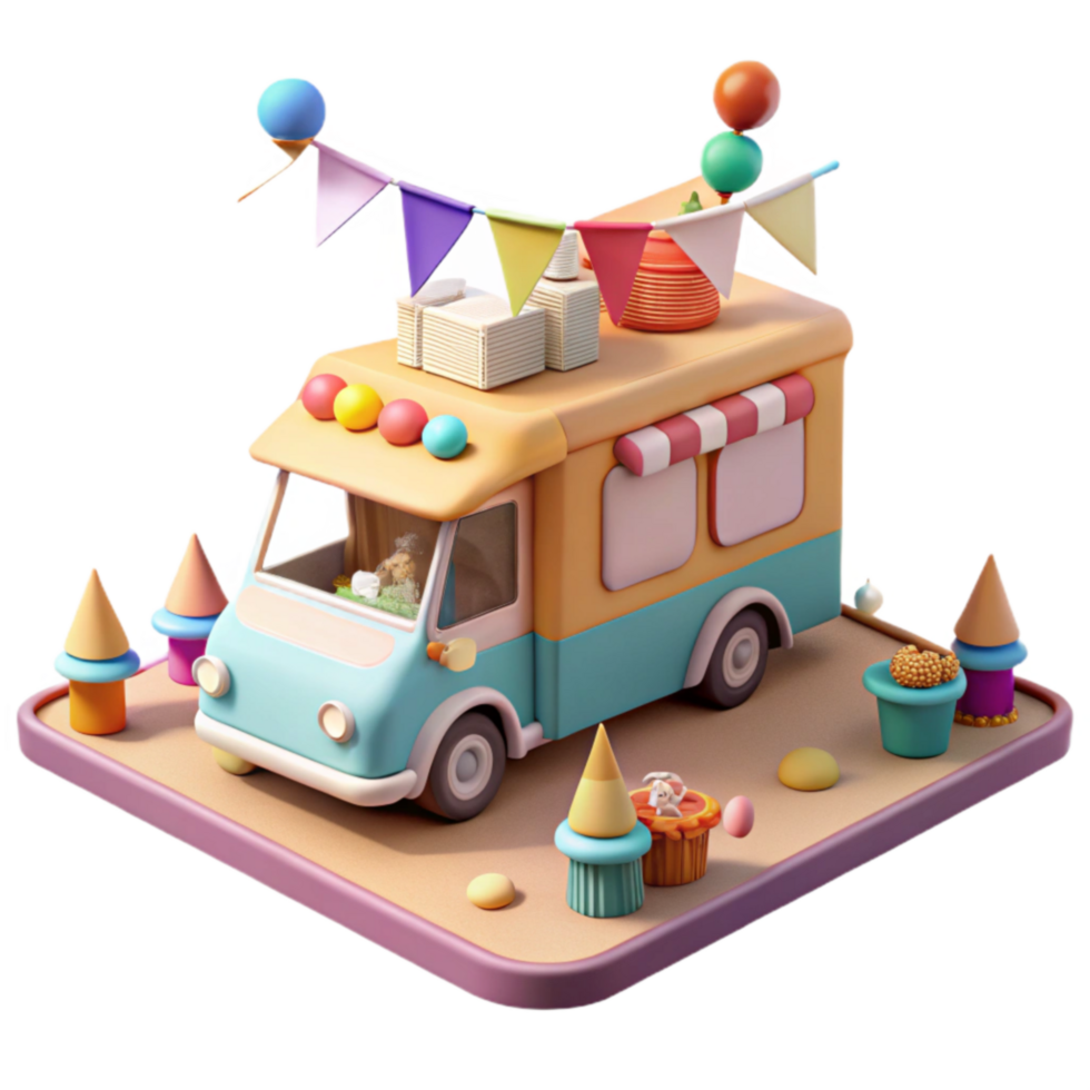 Cute Food Truck at Fair Fun 3D Render png